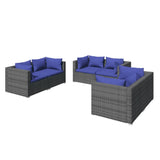 6 Piece Garden Lounge Set with Cushions Poly Rattan Grey - Front View