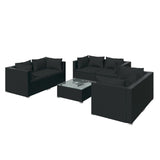 7 Piece Garden Lounge Set with Cushions Poly Rattan Black - Front View