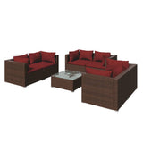 7 Piece Garden Lounge Set with Cushions Poly Rattan Brown - Front View