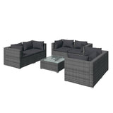 7 Piece Garden Lounge Set with Cushions Poly Rattan Grey - Front View