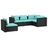 5 Piece Garden Lounge Set with Cushions Poly Rattan Black
