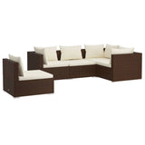 5 Piece Garden Lounge Set with Cushions Poly Rattan Brown - Front View
