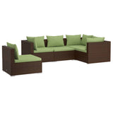 5 Piece Garden Lounge Set with Cushions Poly Rattan Brown - Front View