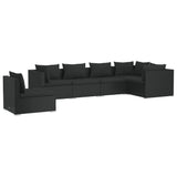 6 Piece Garden Lounge Set with Cushions Poly Rattan Black - Front View