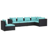 6 Piece Garden Lounge Set with Cushions Poly Rattan Black