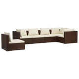 6 Piece Garden Lounge Set with Cushions Poly Rattan Brown - Front View
