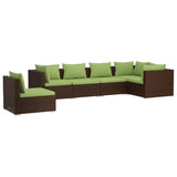6 Piece Garden Lounge Set with Cushions Poly Rattan Brown - Front View