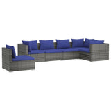 6 Piece Garden Lounge Set with Cushions Poly Rattan Grey - Front View