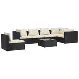 7 Piece Garden Lounge Set with Cushions Poly Rattan Black - Front View