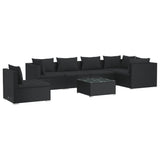7 Piece Garden Lounge Set with Cushions Poly Rattan Black - Front View
