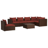7 Piece Garden Lounge Set with Cushions Poly Rattan Brown - Front View