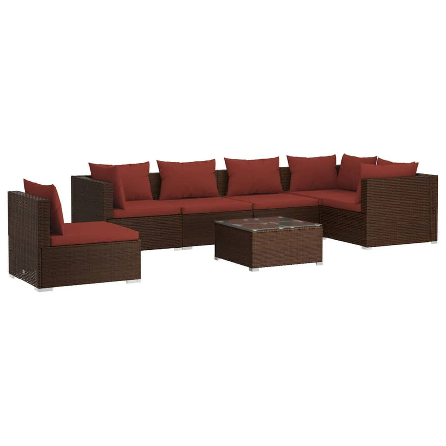 7 Piece Garden Lounge Set with Cushions Poly Rattan Brown