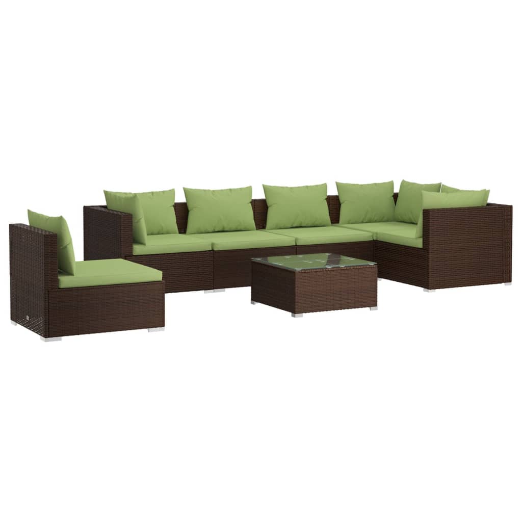 7 Piece Garden Lounge Set with Cushions Poly Rattan Brown