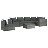 7 Piece Garden Lounge Set with Cushions Poly Rattan Grey - Front View