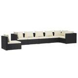7 Piece Garden Lounge Set with Cushions Poly Rattan Black - Front View