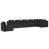 7 Piece Garden Lounge Set with Cushions Poly Rattan Black - Front View