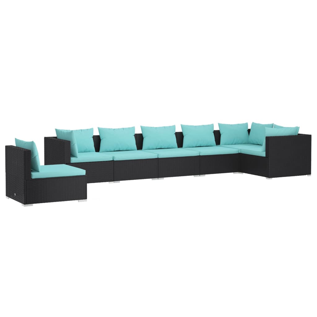 7 Piece Garden Lounge Set with Cushions Poly Rattan Black
