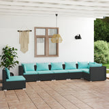 7 Piece Garden Lounge Set with Cushions Poly Rattan Black