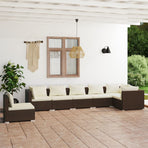 7 Piece Garden Lounge Set with Cushions Poly Rattan Brown
