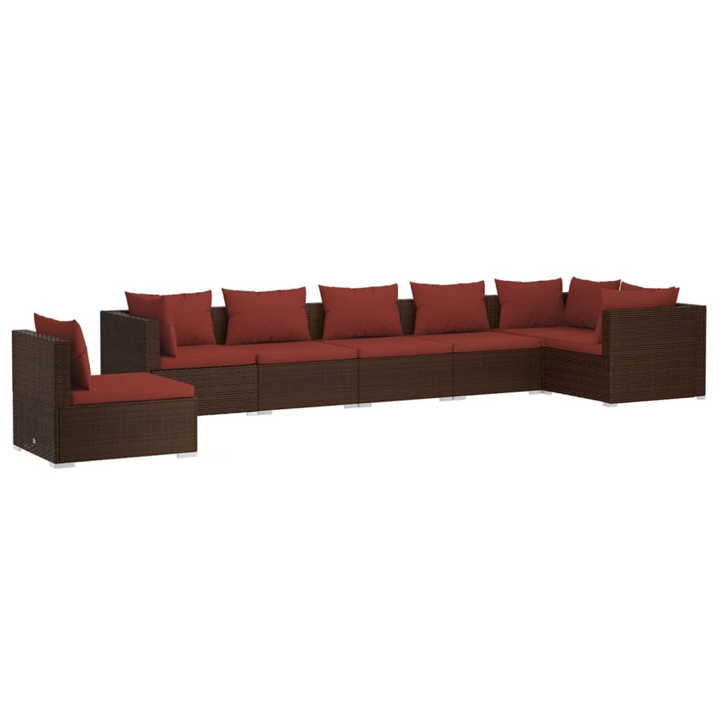 7 Piece Garden Lounge Set with Cushions Poly Rattan Brown