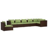7 Piece Garden Lounge Set with Cushions Poly Rattan Brown