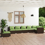 7 Piece Garden Lounge Set with Cushions Poly Rattan Brown