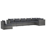 7 Piece Garden Lounge Set with Cushions Poly Rattan Grey - Front View