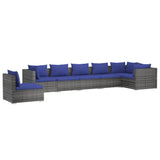 7 Piece Garden Lounge Set with Cushions Poly Rattan Grey - Front View
