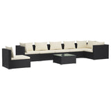 8 Piece Garden Lounge Set with Cushions Poly Rattan Black - Front View