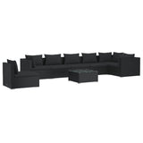 8 Piece Garden Lounge Set with Cushions Poly Rattan Black - Front View