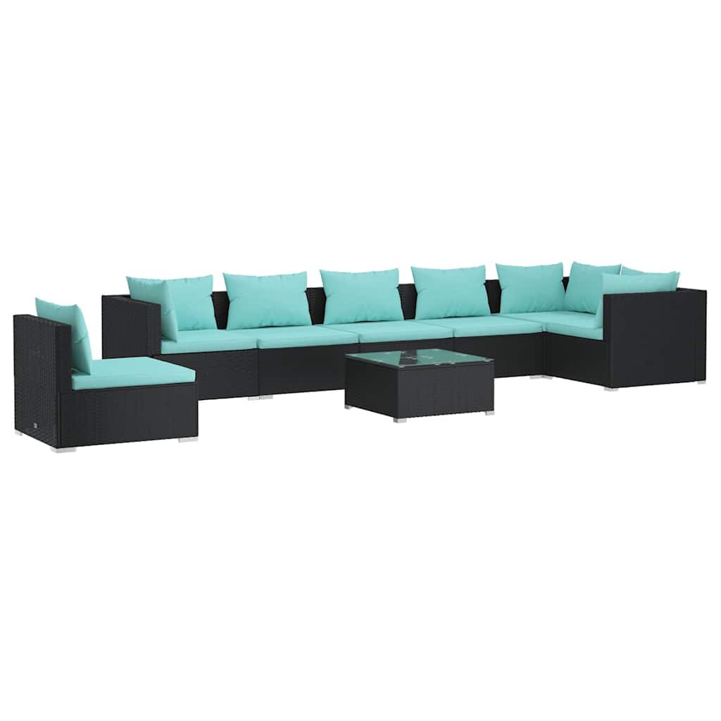 8 Piece Garden Lounge Set with Cushions Poly Rattan Black