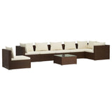 8 Piece Garden Lounge Set with Cushions Poly Rattan Brown - Front View