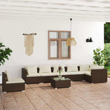 8 Piece Garden Lounge Set with Cushions Poly Rattan Brown