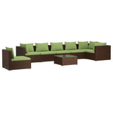 8 Piece Garden Lounge Set with Cushions Poly Rattan Brown
