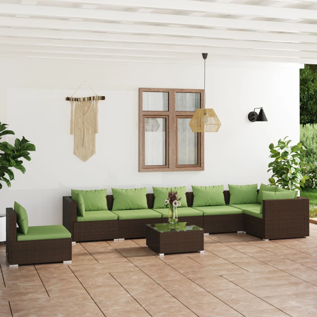 8 Piece Garden Lounge Set with Cushions Poly Rattan Brown