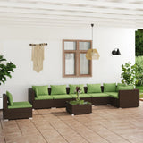8 Piece Garden Lounge Set with Cushions Poly Rattan Brown
