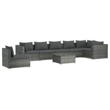 8 Piece Garden Lounge Set with Cushions Poly Rattan Grey - Front View