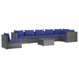 8 Piece Garden Lounge Set with Cushions Poly Rattan Grey