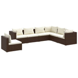 7 Piece Garden Lounge Set with Cushions Poly Rattan Brown - Front View