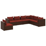 7 Piece Garden Lounge Set with Cushions Poly Rattan Brown - Front View