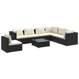 8 Piece Garden Lounge Set with Cushions Poly Rattan Black - Front View