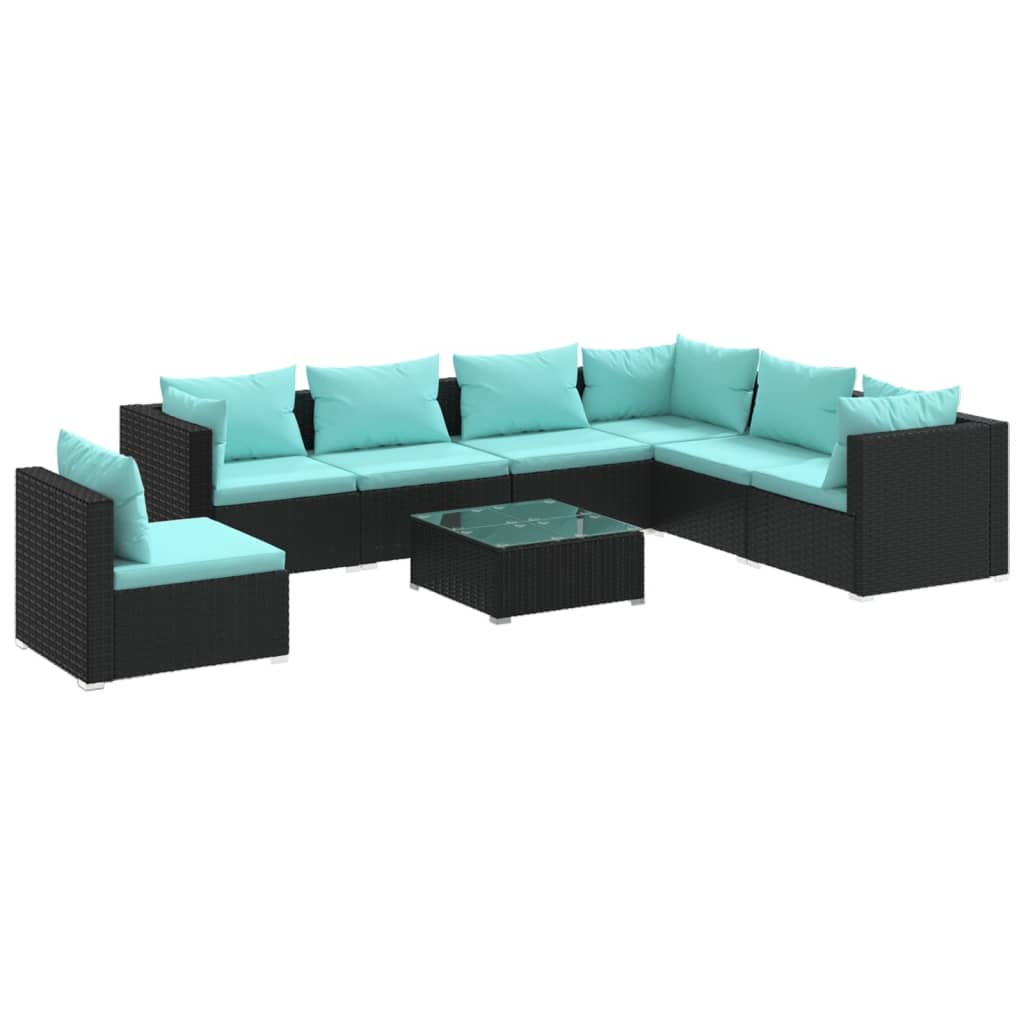 8 Piece Garden Lounge Set with Cushions Poly Rattan Black