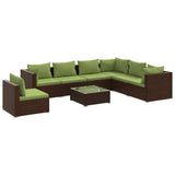 8 Piece Garden Lounge Set with Cushions Poly Rattan Brown