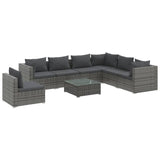 8 Piece Garden Lounge Set with Cushions Poly Rattan Grey - Front View