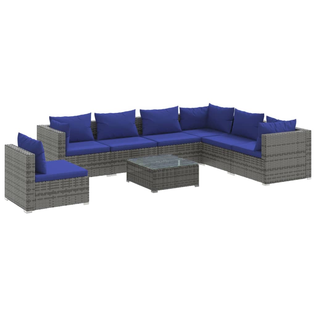 8 Piece Garden Lounge Set with Cushions Poly Rattan Grey