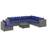 8 Piece Garden Lounge Set with Cushions Poly Rattan Grey