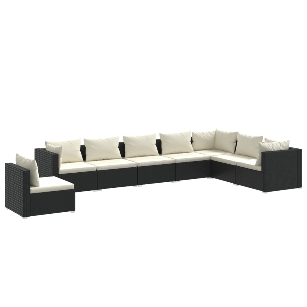 8 Piece Garden Lounge Set with Cushions Poly Rattan Black