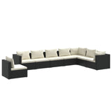 8 Piece Garden Lounge Set with Cushions Poly Rattan Black - Front View