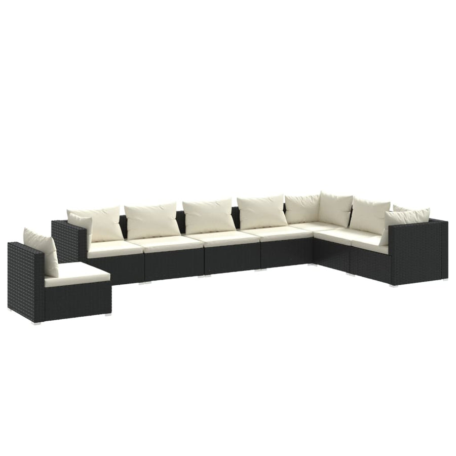 8 Piece Garden Lounge Set with Cushions Poly Rattan Black