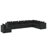 8 Piece Garden Lounge Set with Cushions Poly Rattan Black - Front View